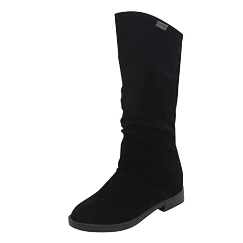 Genérico Botas De Agua Mujer Forradas Botas de gamuza sólido clásico medio tubo invierno mujer Color cálido otoño botas de tacón bajo botas de mujer (Black, 37)
