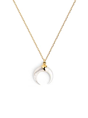 SINGULARU - Collar Moonset Nácar - Colgante en Plata de Ley 925 con Media Luna de Nácar - Cadena de Talla Unica - Joyas para Mujer - Hecho en España - Baño en oro de 18 Kt