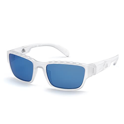adidas Sport- Gafas de sol de hombre SP0007-forma rectangular, color cristal, lentes color azul espejado