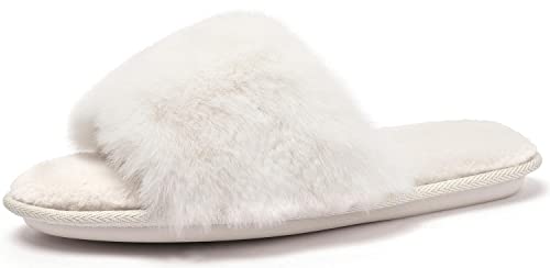 Mishansha Zapatillas Mujer Pantuflas Forro Polar Punta abierta Mujer Zapatos de Casa Cálidos de Invierno