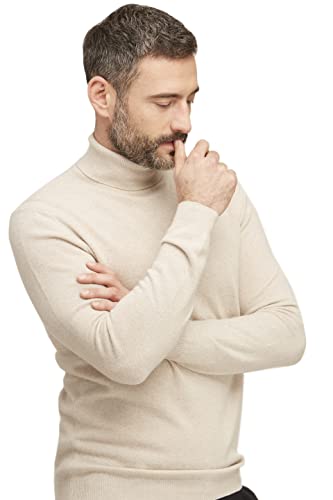 Jersey suéter de Cuello Alto para Hombre in 100% Lana Virgen extrafina Color Beige Talla XL