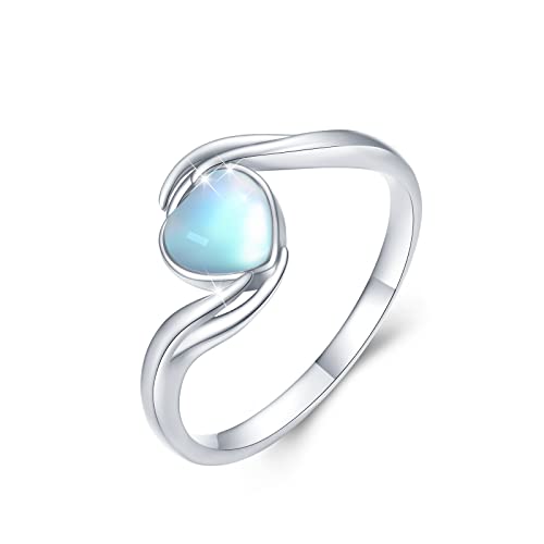 Anillo de piedra lunar de plata de ley 925 celta/alas/ mariposa/corazón cristal anillos joyas regalos para niñas mujeres mujeres madre ……, plata esterlina