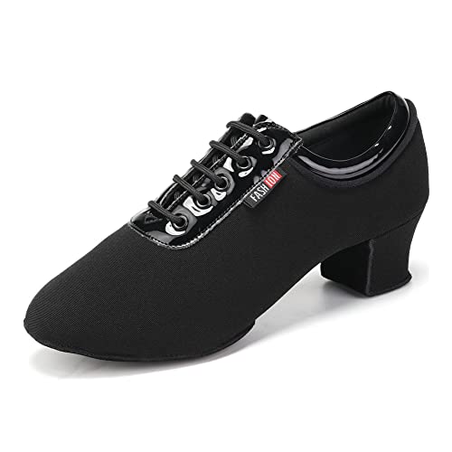 RUYBOZRY Zapatos de Baile Moderno de tacón bajo de para Mujer y Hombre Zapatos de práctica de Baile Latino con Cordones,601-Negro-2MD-5.5,EU40
