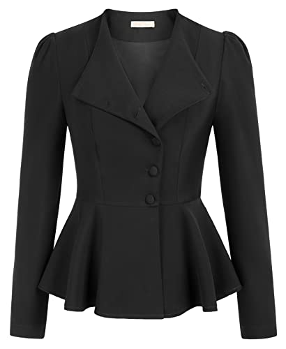 Belle Poque Abrigo delgado gótico para mujer, estilo medieval, estilo steampunk, chaqueta con cuello de solapa, Negro, XXL