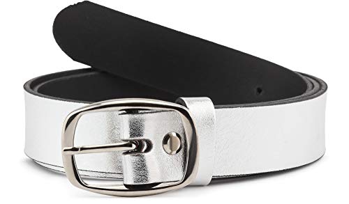 Merry Style Cinturón de Cuero para Mujer D41 (Plata, 85 cm (Largo total 104 cm))