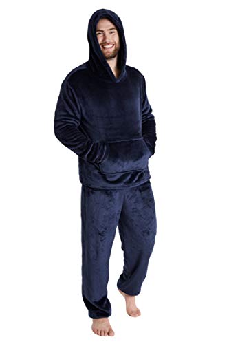 CityComfort Pijamas Hombre, Pijamas Hombre Invierno Suaves, Pijamas Hombre Forro Polar Sudadera con Capucha y Pantalon, Regalos para Hombres (Azul, M)