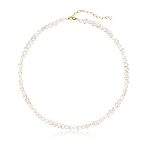 Gargantilla de perlas de 15 pulgadas, collar de cadena de perlas cultivadas a mano de 4 mm, collar delicado para el día de la madre