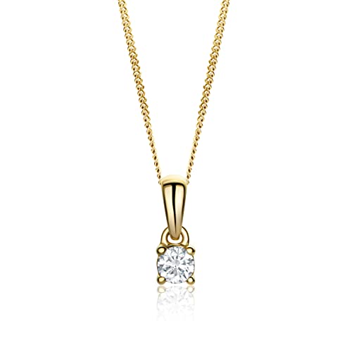 MIORE Lab Diamonds collar con diamante solitario en oro amarillo de 14 kilates 585, con colgante en 4 garras y diamante creado en laboratorio 0,16 quilates y cadena de 45 cm.