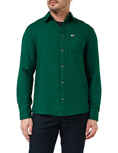 Tommy Hilfiger TJM Solid Flannel Shirt Camisa, Verde (Dark Turf Green), M para Hombre