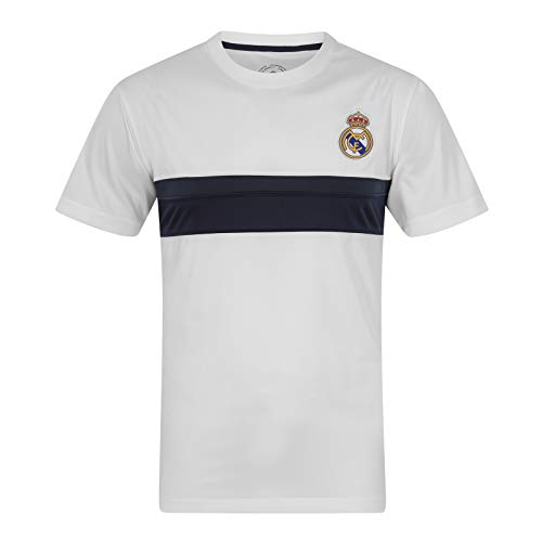 Real Madrid - Camiseta Oficial para Entrenamiento - para Hombre - Poliéster - Blanco - Franja Negra - Grande