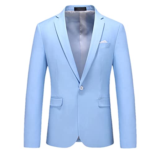 Chaqueta delgada de oficina para hombre, chaqueta de traje sólido, vestido de boda, traje de negocios, abrigo azul cielo, talla XXL asiática, talla L