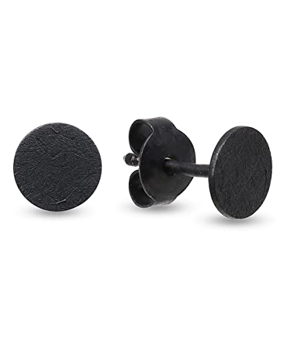 Pendientes de botón plata negra | Aretes hechos a mano reales de plata 925 redonda 6 mm mate | Pendientes de regalo negros para mujeres hombres niñas | pequeños aretes | Pendientes negros