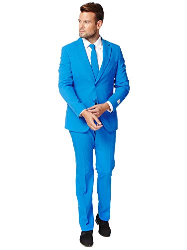 OppoSuits Solid Color Party Suits for Men – Blue Steel – Full Suit: Includes Pants, Jacket and Tie Traje de Hombres, 48