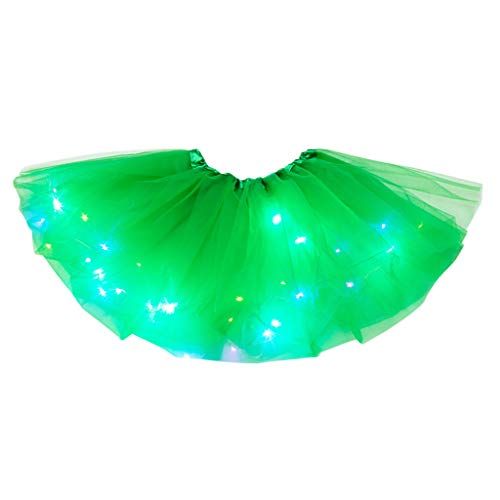 VEMOW Falda de Malla para Mujer Falda con Bombilla LED de 3 Niveles Falda de Tul pequeña Falda de Princesa Vaquera Negra Corta(c-Verde,Talla única)
