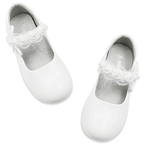 Apawwa Zapatos Elegantes para niñas con Zapatos Bajos de Fiesta de Piel antiarañazos para niñas Mary Jane Blancas y Negras para Actividades Escolares de Boda MC15 Color White Size 31