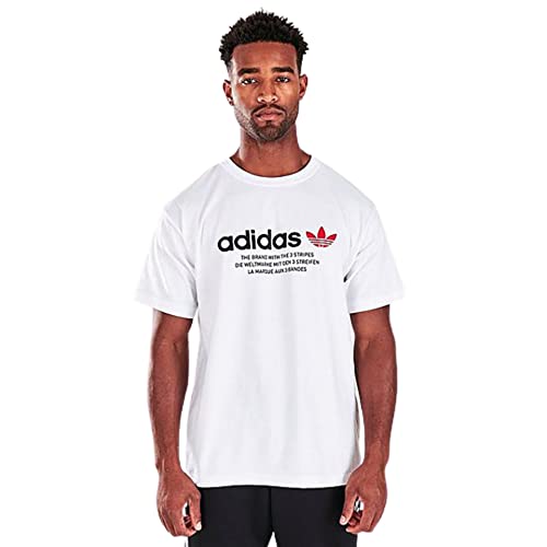 adidas Originals Camiseta gráfica lineal para hombre, blanco, rojo, negro (White/Black/Vivid Red), Medium