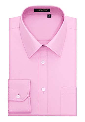 HISDERN Camisa de Vestir Formal para Hombre Camisas de Algodon de Manga Larga con Botones Rosas para Hombres