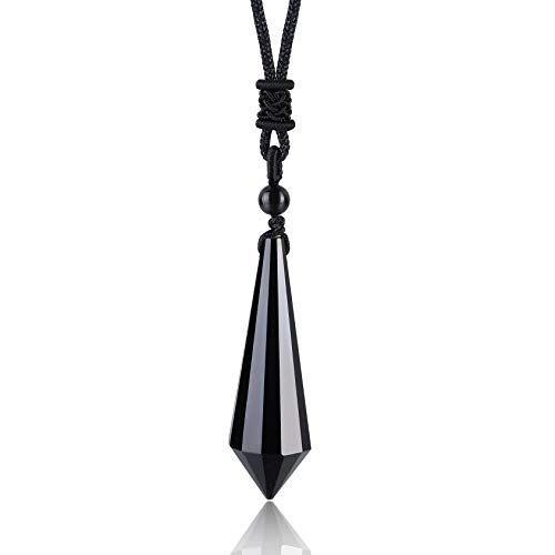 Collar de cristal de obsidiana negra, colgante de péndulo, piedra preciosa natural curativa de Reiki, colgante de obsidiana hexagonal, joyería de mujer, regalo único