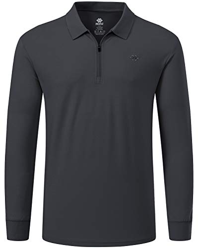 MoFiz Polo Hombre Algodón Poloshirt Manga Larga Color Sólido Polo Camisas Golf Negocios T-Shirt Top con Cremallera Gris Oscuro XL