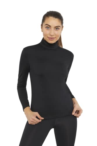 Camiseta Interior Térmica para Mujer - Cuello Vuelto - Colores a Elegir (as4, Alpha, m, Regular, Regular, Negro, M)