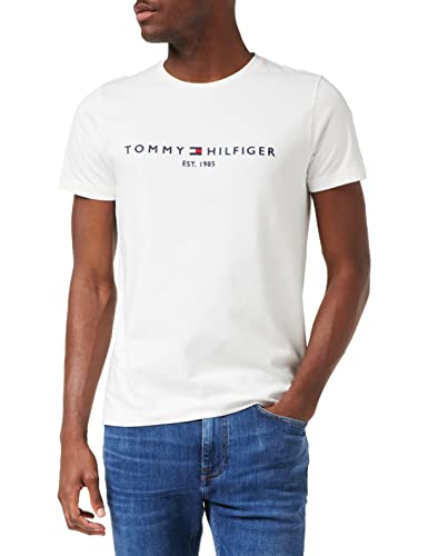 Tommy Hilfiger TOMMY LOGO TEE, Camiseta, Hombre, Blanco (Snow White), XL