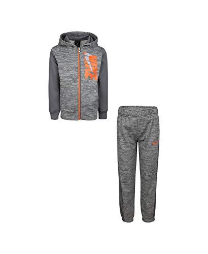 Nike Set de 2 piezas con capucha y pantalones de chándal para niño (Carbon Heather(86G933-GEH)/Naranja, 7 niños pequeños)