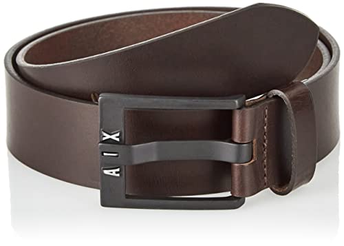 Armani Exchange 100% Piel auténtica, Logotipo Bordado en la Hebilla Cinturón, Testa Di Moro, XL para Hombre