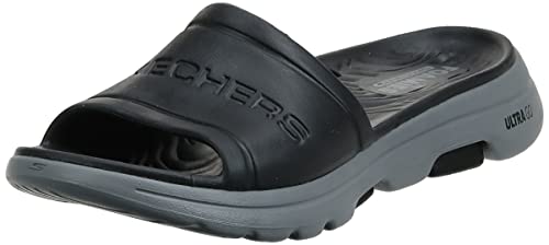 Skechers GO WALK 5 SURFS OUT, Sandalias deslizantes para Hombre, Black Synthetic/Gray Trim, 39.5 EU