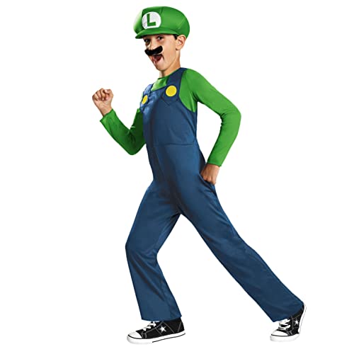 Nintendo Super Mario Brothers Luigi - Disfraz clásico para niños, Talla M, 7-8