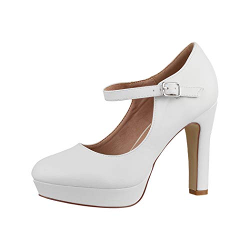 Elara Zapato de Tacón Alto con Correa Mujer Vintage Chunkyrayan Blanco E22320 White-39
