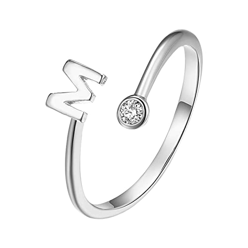 Anillo de oro para mujer con letras de apertura de plata chapada a la moda con anillo ajustable de diamantes para mujer, M, talla única