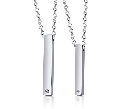 VNOX Personalizado His & Hers Matching Set Collar de Acero Inoxidable Pareja Colgante con Incrustaciones de Joyas de Diamantes de Imitación de Regalo para Aniversario, Grabado Gratuito