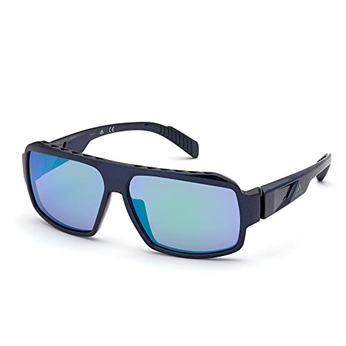 adidas Sport- Gafas de sol SP0026-forma géometrica, color azul, lentes color gris espejado verde/azul