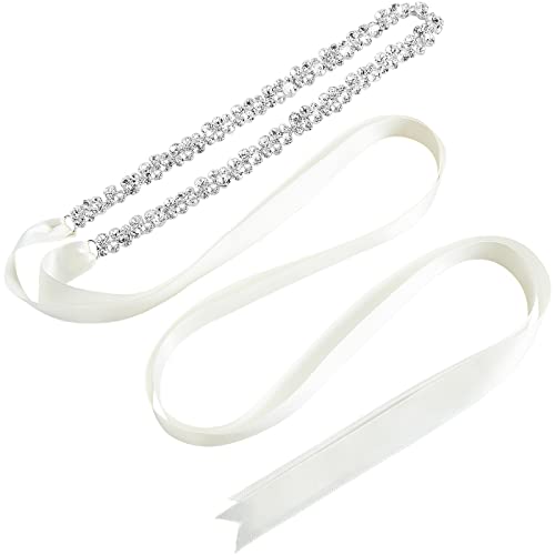 SATINIOR Cinturón de Diamantes Imitación de Boda Vestido Novia con Cinta (Blanco)