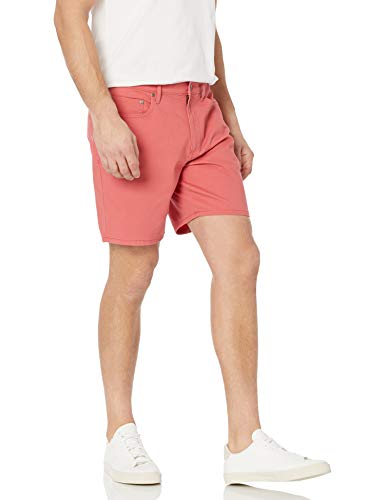 Amazon Essentials Pantalón corto elástico con corte recto, 5 bolsillos y entrepierna de 17,8 cm Hombre, Rojo Efecto Lavado, 32W