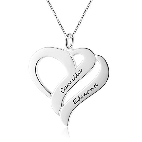 Gaosh Collar de mujer grabado personalizado con 2 nombres de cadena de plata de ley 925 BFF Colgante en forma de corazón Collares de amistad para aniversario