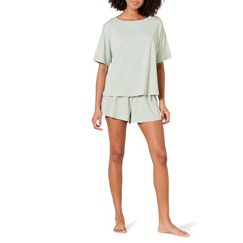 Amazon Aware Conjunto de pijama holgado con camisa de manga corta y pantalones cortos de modal y algodón (disponible en tallas grandes) Mujer, Verde Salvia Claro, M