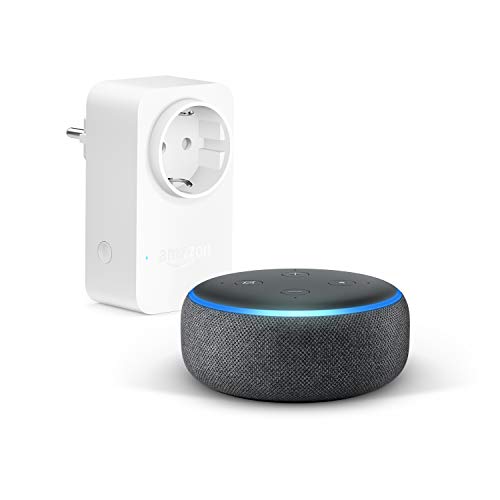 Echo Dot (3.ª generación), Tela de color antracita + Amazon Smart Plug (enchufe inteligente WiFi), compatible con Alexa - Kit de inicio de Hogar digital