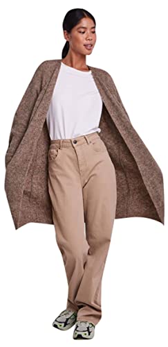 PIECES Pcellen LS Long Knit Cardigan Noos BC Chaqueta de Punto, fósil, XS para Mujer