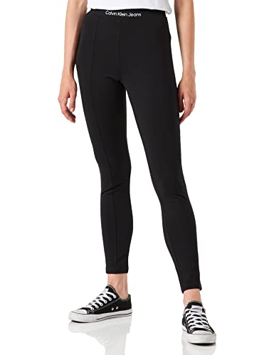 Calvin Klein Jeans Shrunken Logo Milano Leggings, Negro (CK Black), M para Mujer
