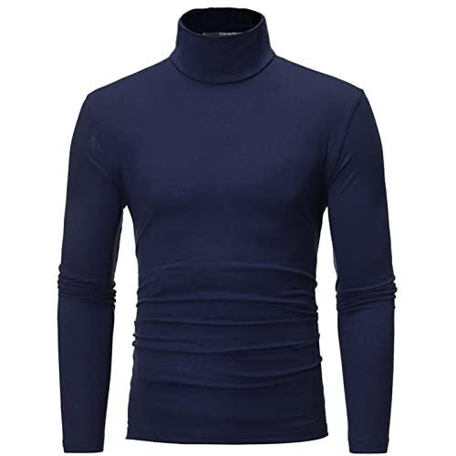 IEFIEL Camisa Térmica para Hombre Camiseta Manga Larga con Cuello Alto Ropa Interior Invierno Colores Básicos M-3XL Azul Oscuro XXL