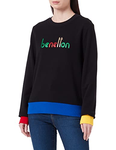 United Colors of Benetton Camiseta G/C M/L 3J68D100Y Sudadera DE Cuello Redondo DE Manga Larga, Negro 903, Mujer