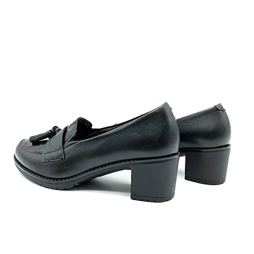 PITILLOS - 1631 Negro - Zapato de Piel, con tacón Medio, borlas, Suela de Goma, para: Mujer Color: Negro Talla:38