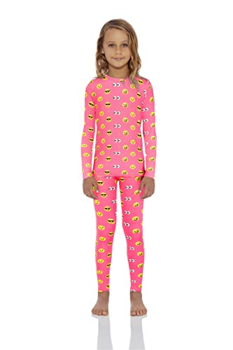 Rocky Ropa interior térmica para niñas (conjunto de pantalones largos térmicos), camisa y pantalones, capa base con leggings, pantalones de esquí, frío extremo, Diseño de emoji rosa, Large