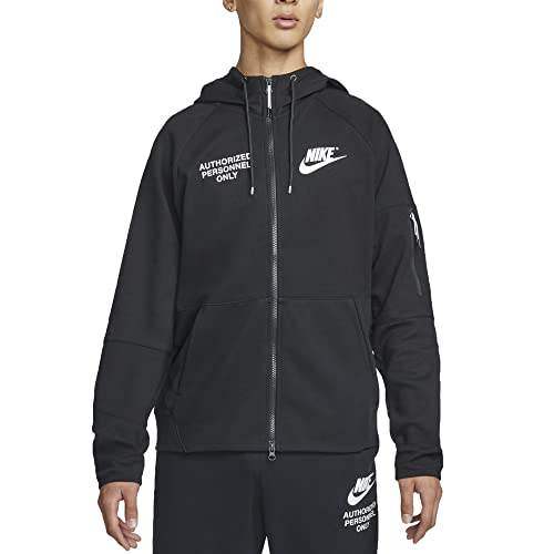 Nike Sudadera para hombre con capucha y cremallera Sportswear, blanco y negro, XL
