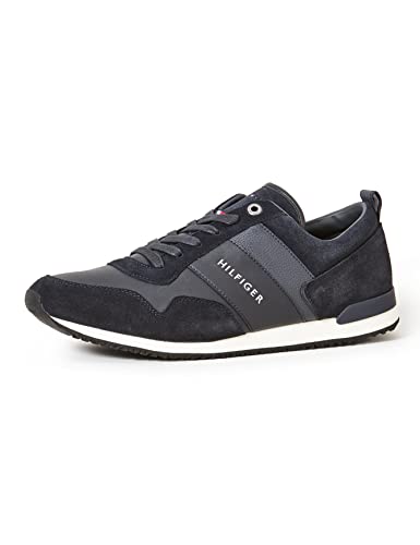 Tommy Hilfiger Sneaker Hombre Iconic Leather Suede Mix Runner, Azul (Midnight), 47
