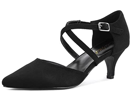 Greatonu Mujer Zapatos de Tacón Kitten Heel Tiras Cruzadas Puntiagudo de Salón Negro Talla 41