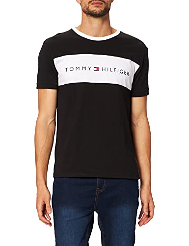 Tommy Hilfiger Camiseta para Hombre Cn Ss Tee Logo Flag con Cuello Redondo, Negro (Black), Xl