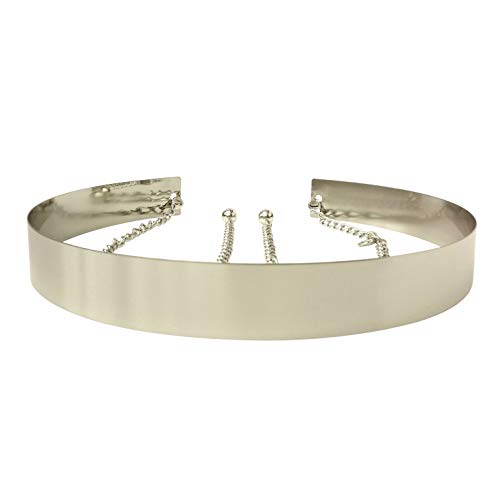 Cinturón de cintura de metal para mujer Espejo ancho Oro Dorado Plata Plateado Cadena llena Cadenas de pretina (2cm, Plateado)