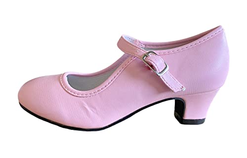 LA SEÑORITA Zapatos de Flamenco y Princesa para Niñas [Talla 24 a 37]. Zapatos de Tacón para Sevillanas y Clases de Baile. Zapatos de Gitana Rosa Claro